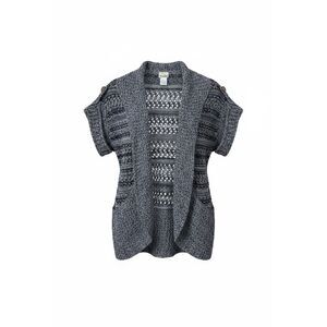 Mudd Knit Open Front‎ Collared Short Sleeve Cardigan Sweater Gray Black Small